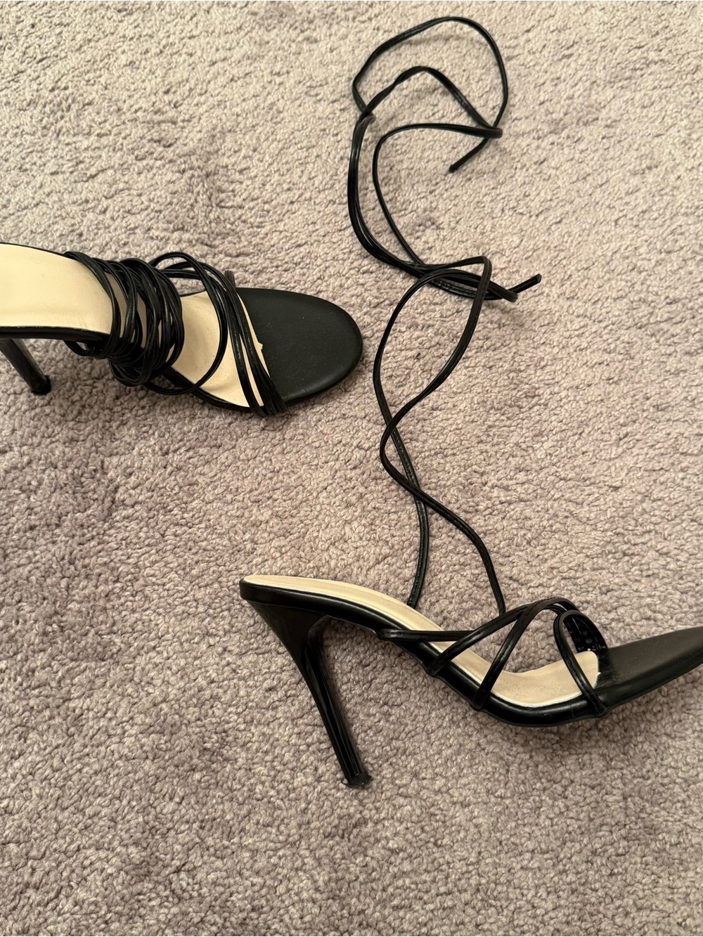 Black Lace-Up Stiletto Sandals